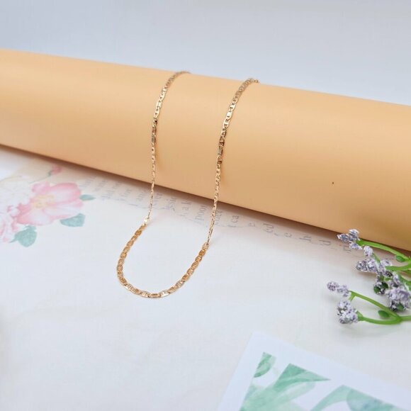 Rose Gold Chain Necklace with Polished Flat Links - 45+5cm Adjustable, XPNL0046 - Picture 5 of 12